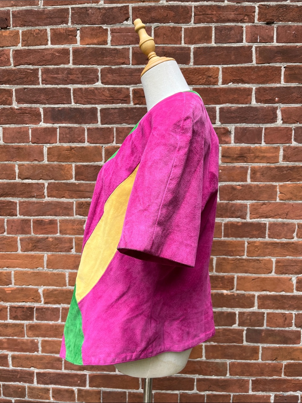 Danier Pink Green Yellow Colourblock Suede V-Neck Button Front Jacket - Picture 3 of 7